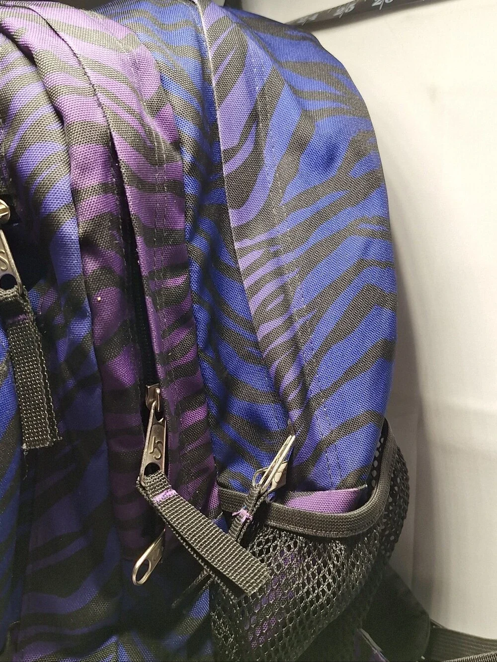 Jansport Backpack, Zebra Stripes, Blue Purple Black